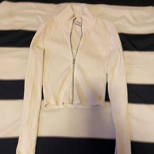 TNA WHITE cropped turtleneck zip up